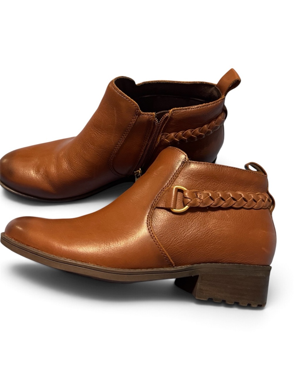 Easy Spirit Women's Cognac Braided Leather Ankle Booties 8.5 WIDE